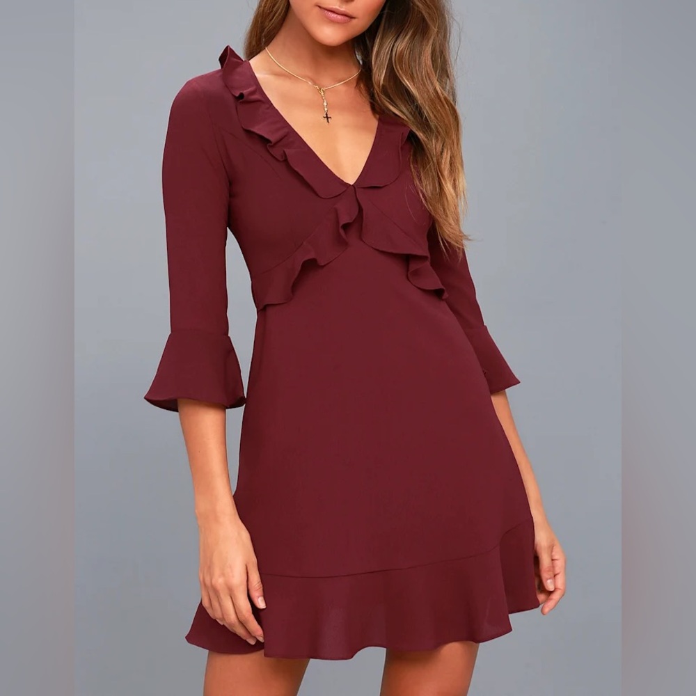 Lulus Somebody to Love Plum Purple Ruffled Flounce Sleeve Dress Size M